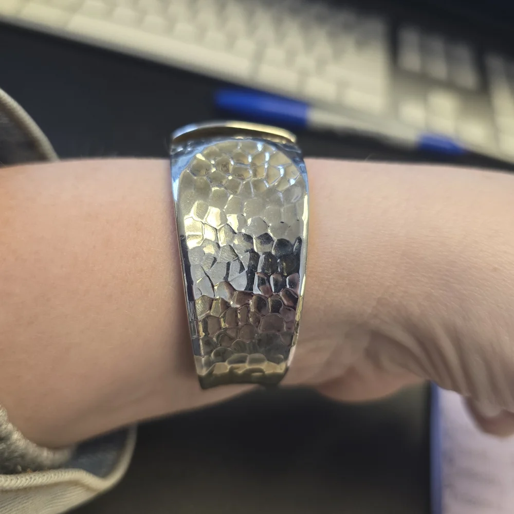 Studio Hammered Silver-Tone Cuff Watch with Gold Dial